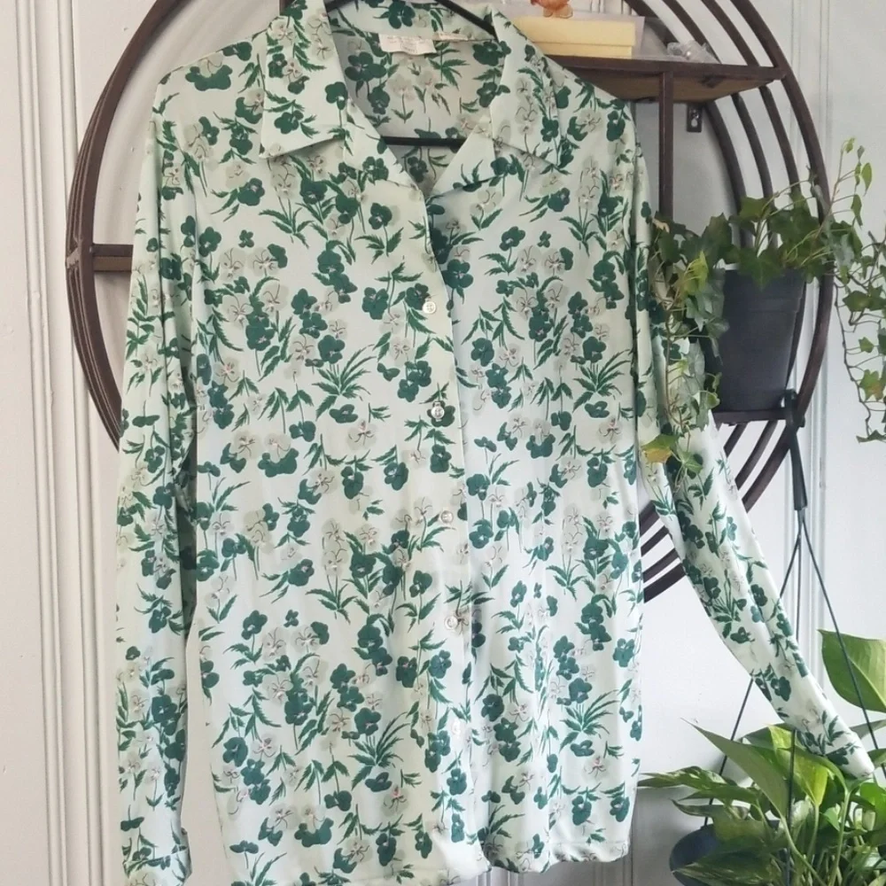 DEADSTOCK Vintage Mint Pansies Plus Sz Top 18 - Picture 1 of 6